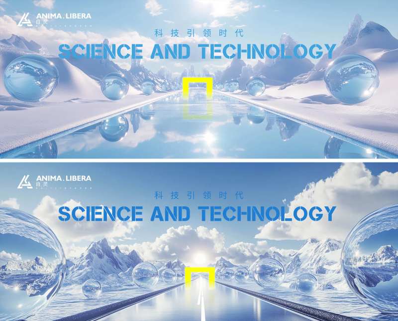 蓝色科技未来现实主义主视觉展板-采灵感-cailinggan.com