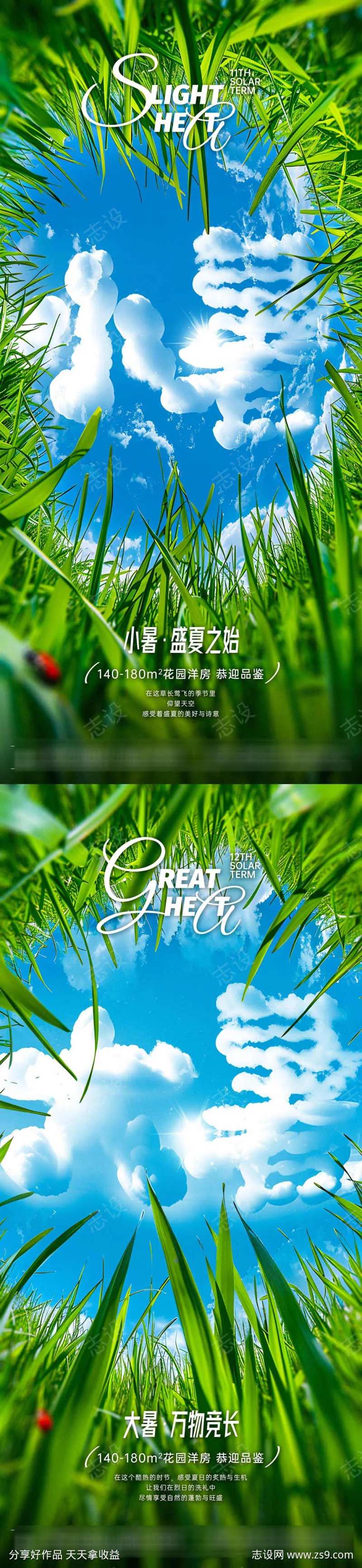 小暑大暑节气仰望蓝天系列海报-采灵感-cailinggan.com