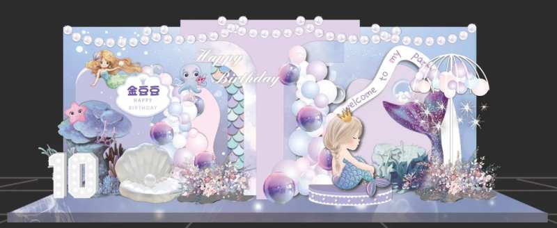 美人鱼童话卡通梦幻生日宴周岁宴场景布-采灵感-cailinggan.com