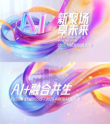 AI赋能科技大会背景板-采灵感-https://www.cailinggan.com/