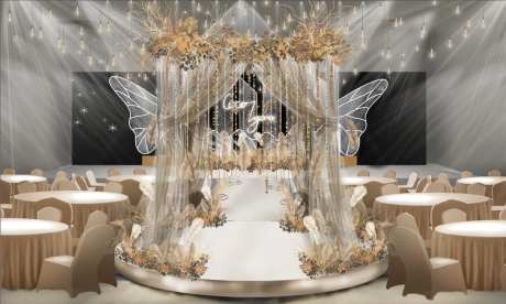 香槟色羽毛婚礼现场布置-采灵感-https://www.cailinggan.com/