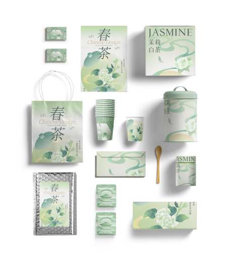 茶叶品牌茉莉茶设计文件平铺样机-采灵感-https://www.cailinggan.com/