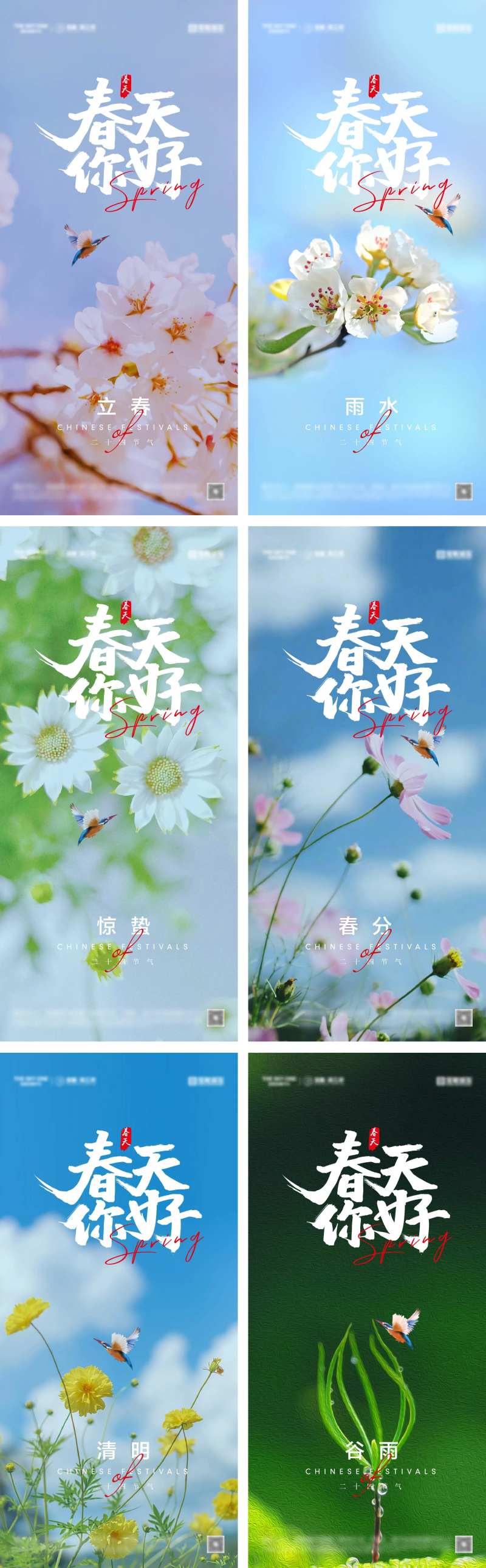 立春雨水惊蛰春分清明谷雨海报-采灵感-cailinggan.com