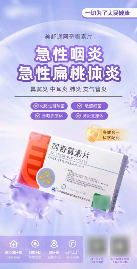 消炎阿奇霉素片药品海报-采灵感-https://www.cailinggan.com/