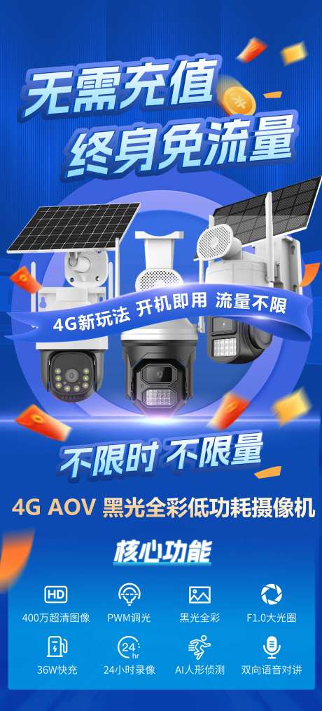 免流量监控蓝金海报-采灵感-https://www.cailinggan.com/