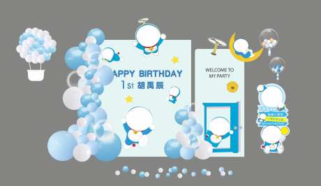 蓝色卡通哆啦A梦主题生日派对素材-采灵感-https://www.cailinggan.com/