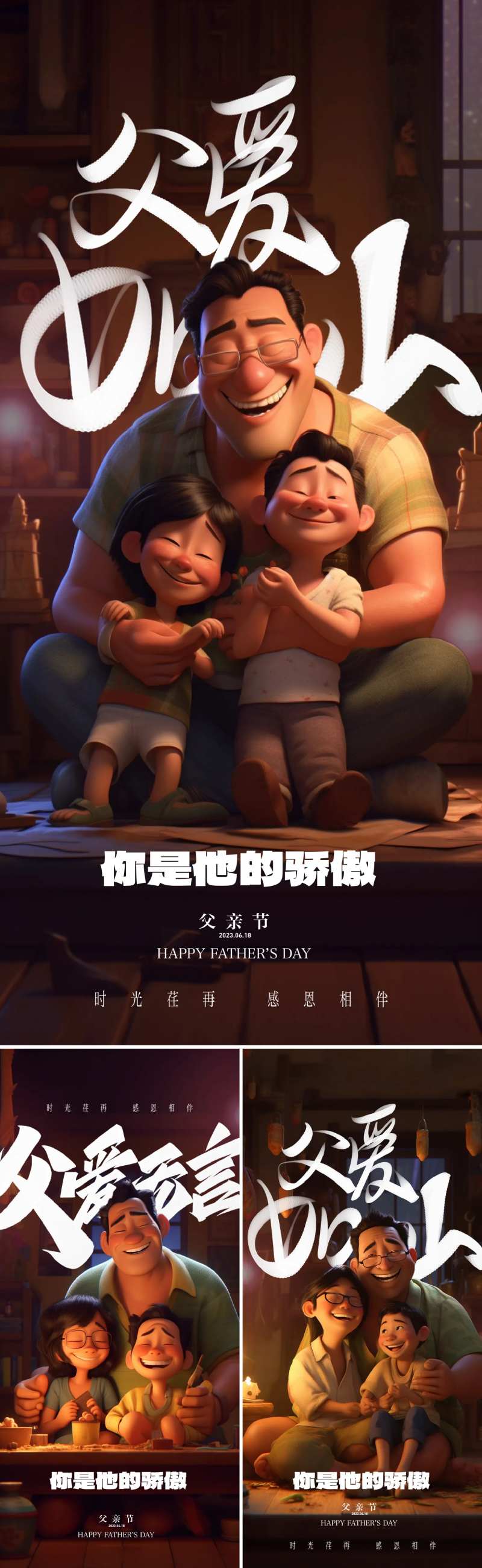 父亲节卡通风格系列海报-采灵感-cailinggan.com
