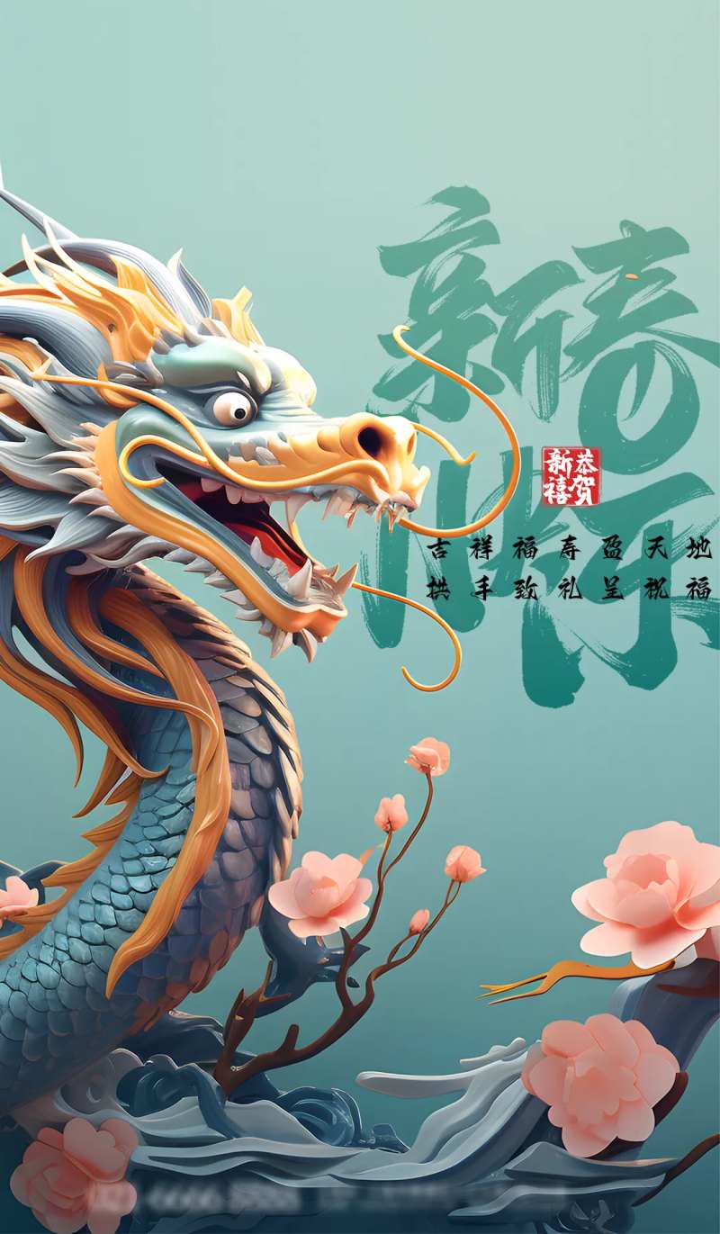 2024年元旦龙年大吉插画海报-采灵感-cailinggan.com