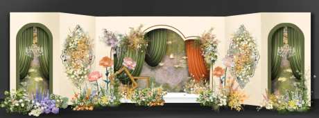 香槟色莫奈花园婚礼效果图-采灵感-https://www.cailinggan.com/