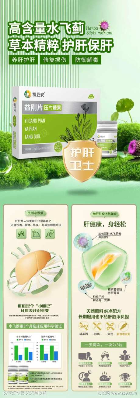 水飞蓟护肝片保健品详情简介海报-采灵感-https://www.cailinggan.com/