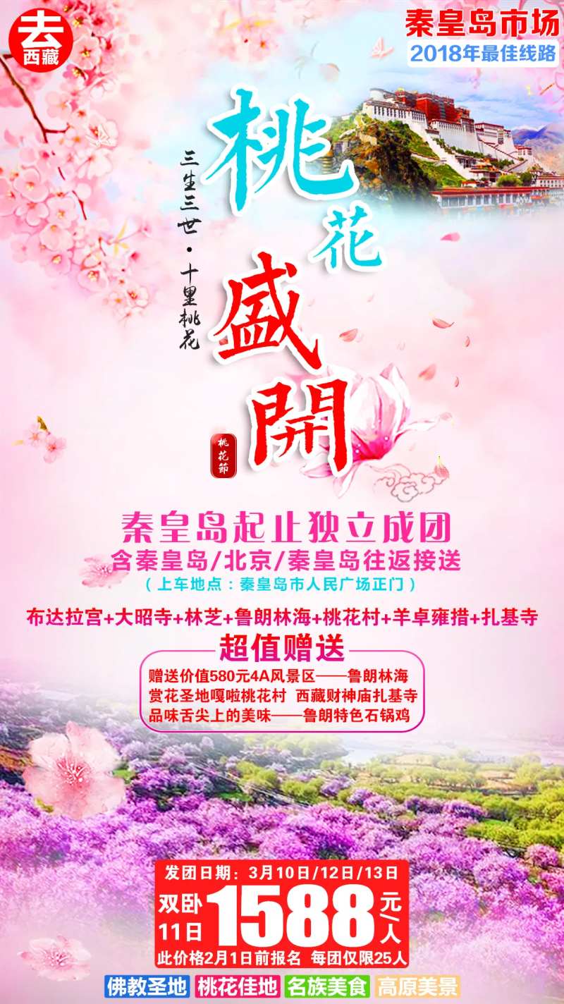 桃花盛开西藏桃花节海报-采灵感-cailinggan.com