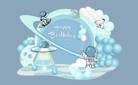 雾霾蓝宇航员太空周岁宴生日宴美陈-采灵感-https://www.cailinggan.com/