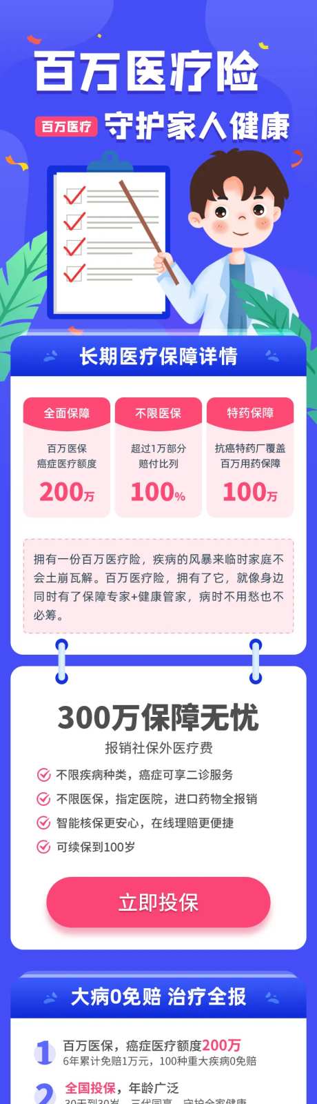 蓝色在线百万医疗重疾险信息介绍长图-采灵感-https://www.cailinggan.com/