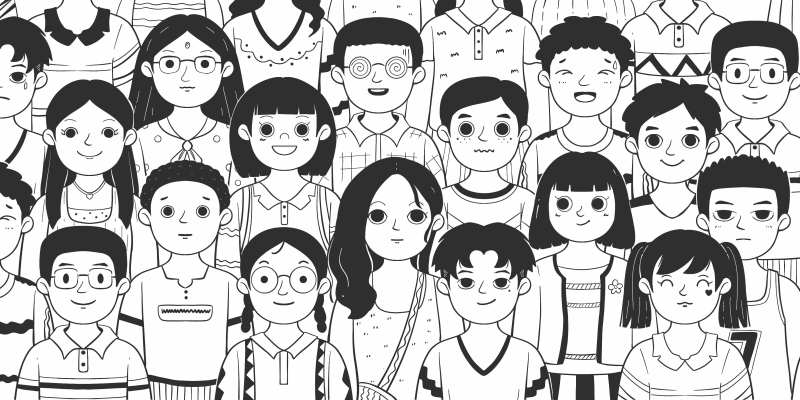 五四青年节大学生合照插画海报展板-采灵感-cailinggan.com