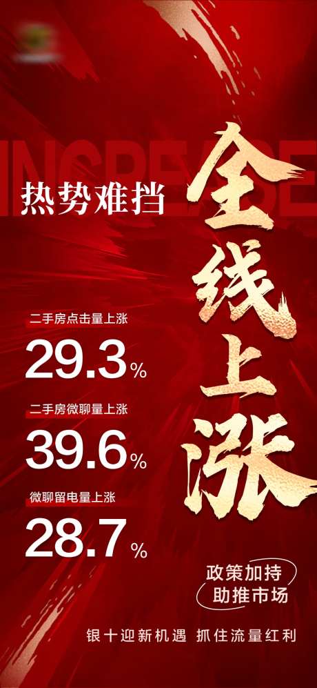 房地产红金流量数据上涨海报-采灵感-https://www.cailinggan.com/