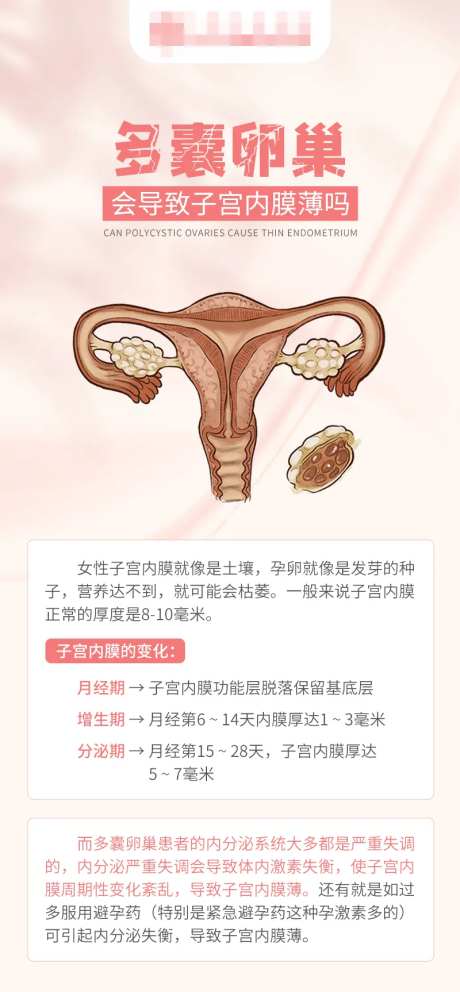 多囊卵巢会导致子宫内膜薄海报-采灵感-https://www.cailinggan.com/