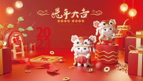 春节新年兔年海报-采灵感-https://www.cailinggan.com/