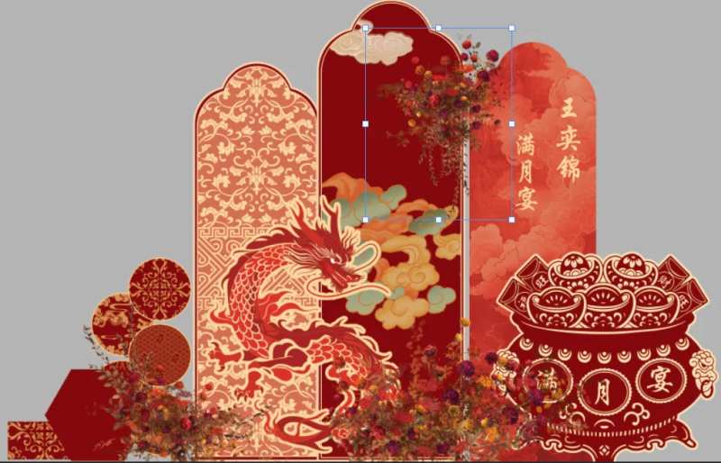 红色中式宝宝周岁百天生日宴美陈布置-采灵感-cailinggan.com