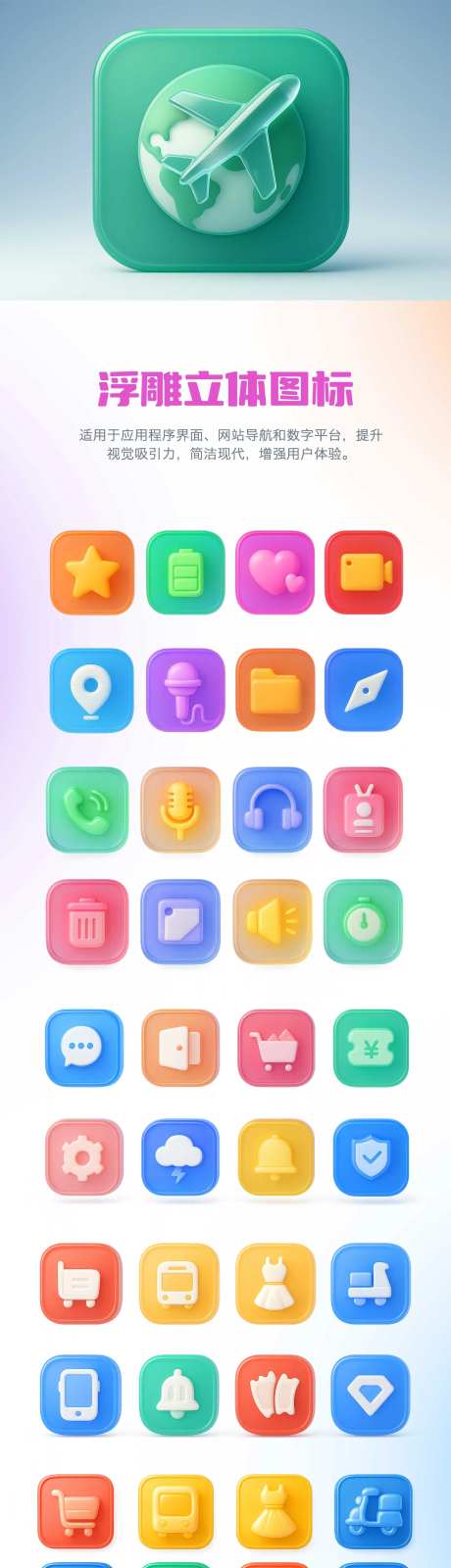 立体浮雕3D风格icon图标-采灵感-https://www.cailinggan.com/