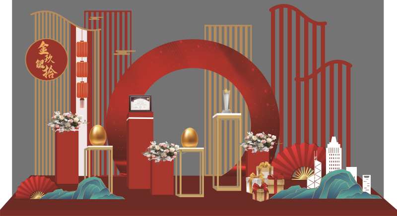 金九银十红色中式美陈-采灵感-cailinggan.com