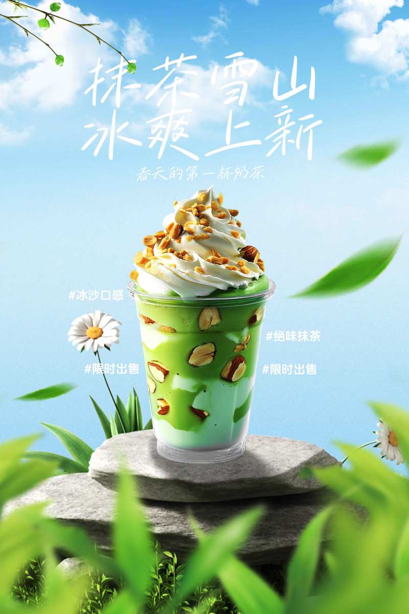 抹茶奶茶饮品促销活动海报-采灵感-cailinggan.com