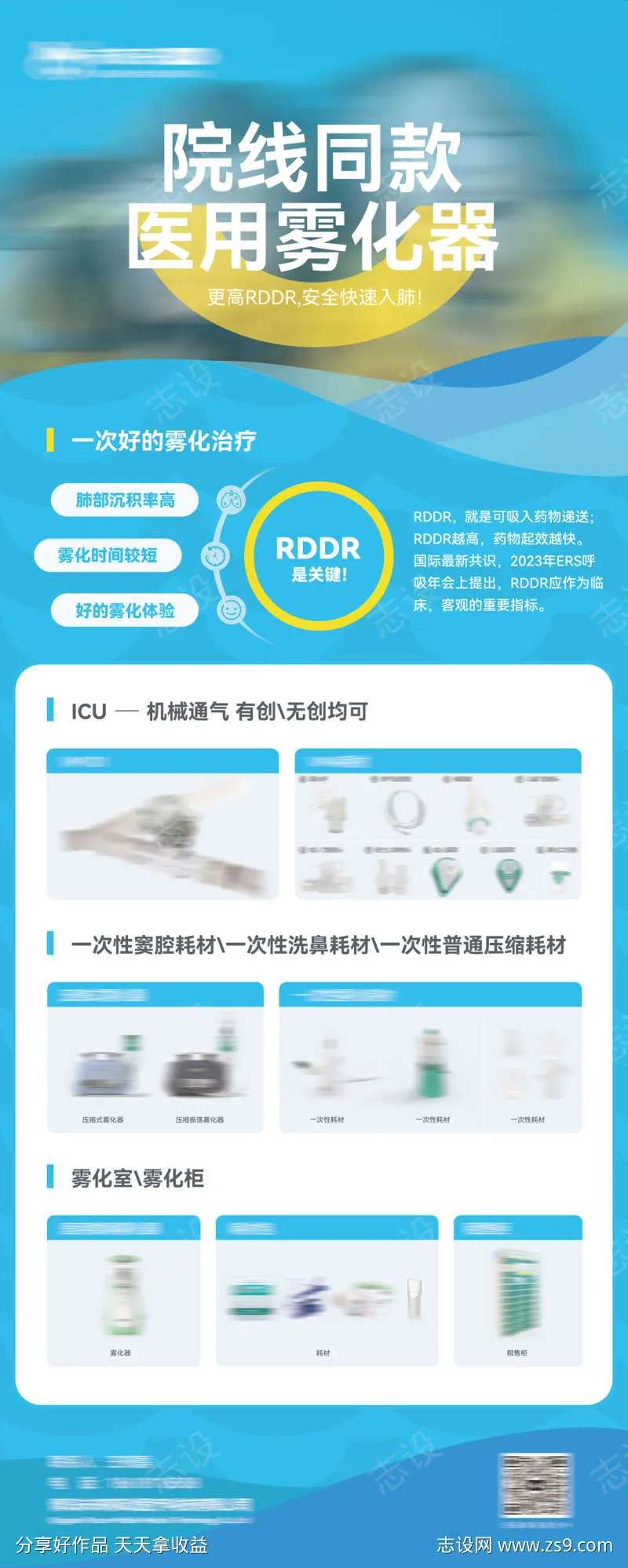 蓝色医用雾化器宣传展架易拉宝物料-采灵感-cailinggan.com