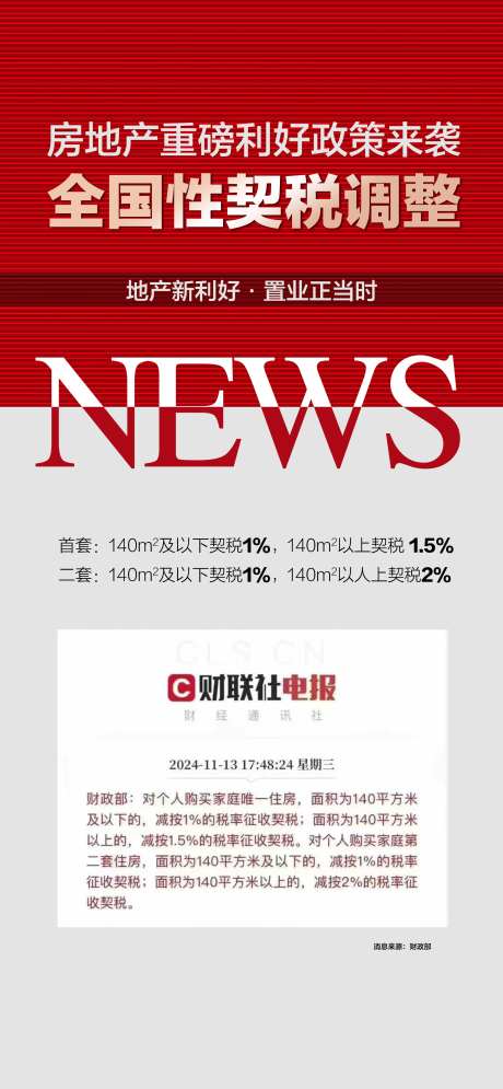 地产重磅利好全国性契税调整红金海报-采灵感-https://www.cailinggan.com/