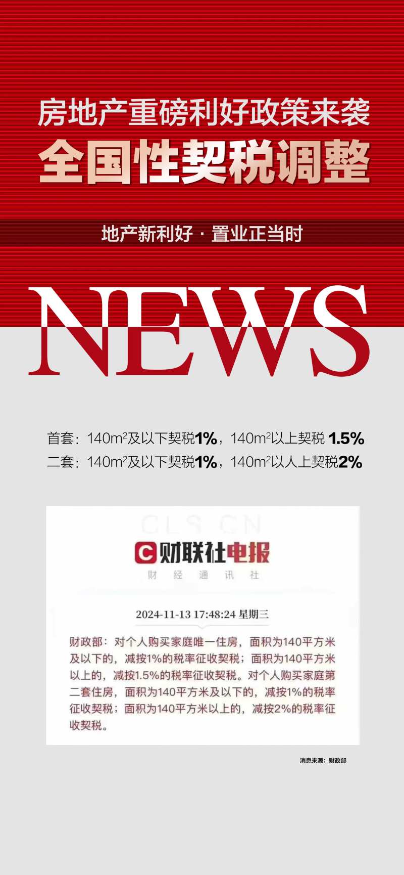 地产重磅利好全国性契税调整红金海报-采灵感-cailinggan.com