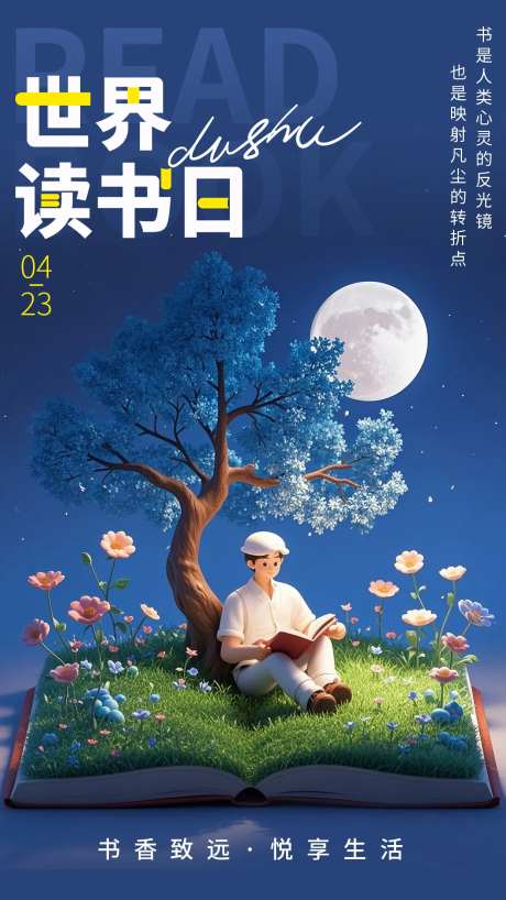 简约意境世界读书日海报-采灵感-cailinggan.com