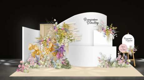 简约白曲线板婚礼布置婚礼背景留影区-采灵感-https://www.cailinggan.com/