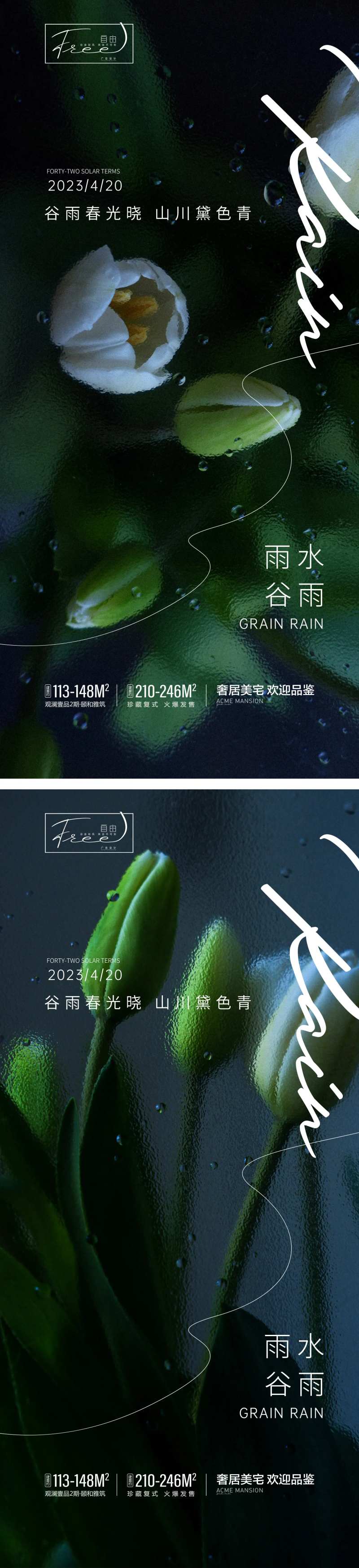 谷雨雨水系列海报-采灵感-cailinggan.com