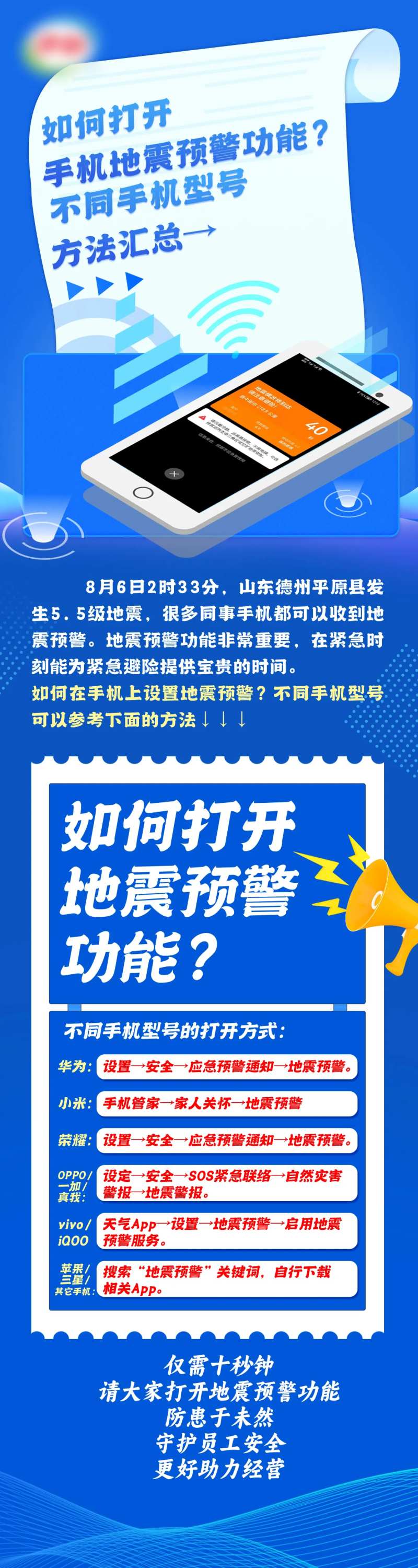 手机地震预警功能指南长图海报-采灵感-cailinggan.com