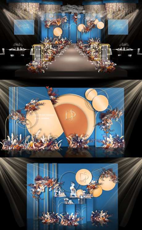 莫兰迪蓝泰式婚礼活动展板-采灵感-https://www.cailinggan.com/