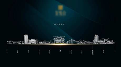 地产历程线描建筑蓝底-采灵感-https://www.cailinggan.com/