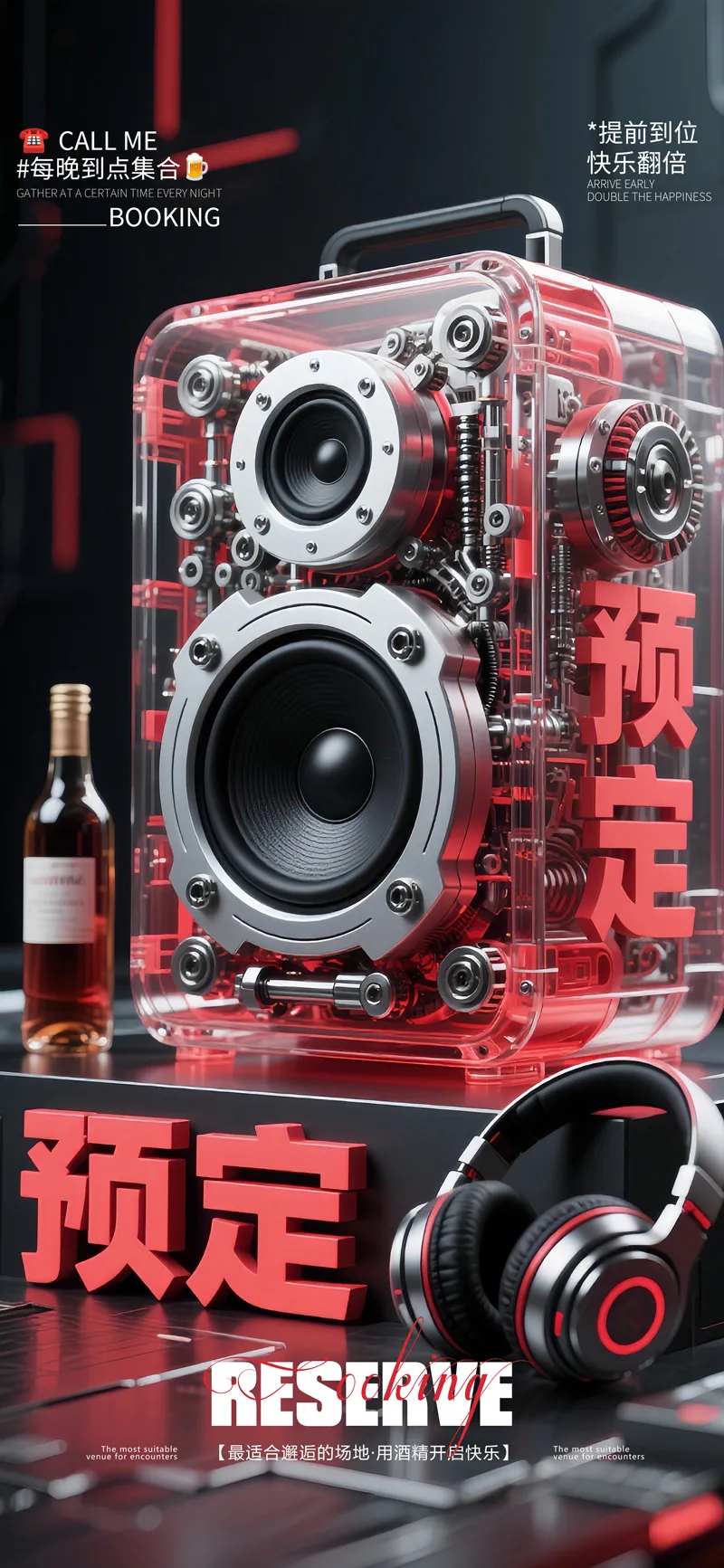 酒吧夜店日常早场预定转场红色机械音箱-采灵感-cailinggan.com