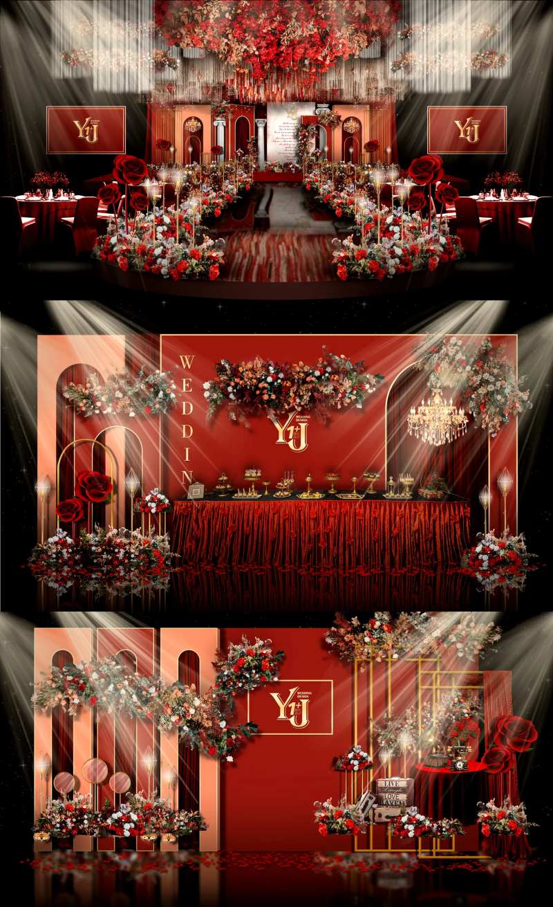 珊瑚红橙色婚礼活动展板-采灵感-cailinggan.com