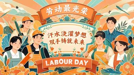 五一劳动节复古活动展板-采灵感-https://www.cailinggan.com/