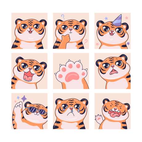 矢量手绘老虎表情元素-采灵感-https://www.cailinggan.com/