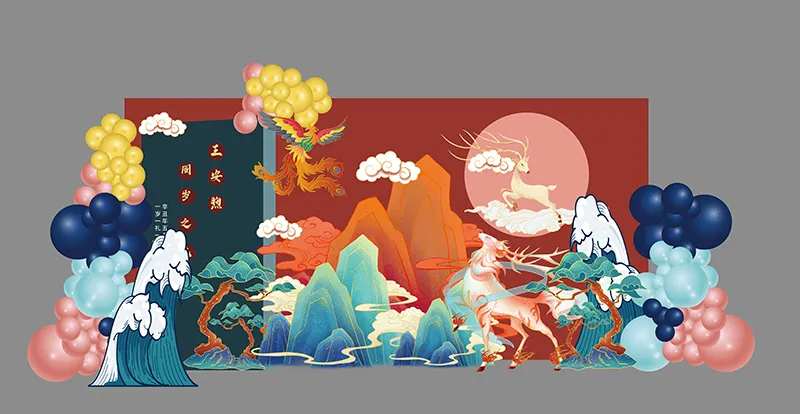 红色中式周岁堆头美陈-采灵感-cailinggan.com