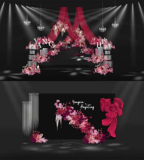 玫红色高级订婚婚礼效果图背景-采灵感-https://www.cailinggan.com/