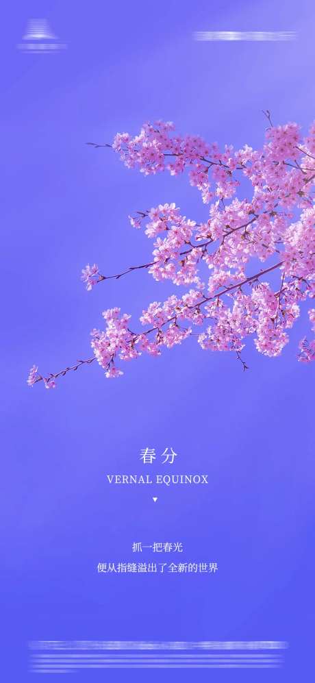 蓝色春分桃花盛开节气海报-采灵感-https://www.cailinggan.com/