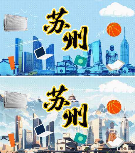 波点风格苏州城市形象背景板-采灵感-https://www.cailinggan.com/