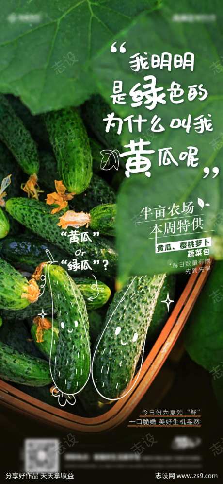 蔬菜农场黄瓜海报-采灵感-https://www.cailinggan.com/