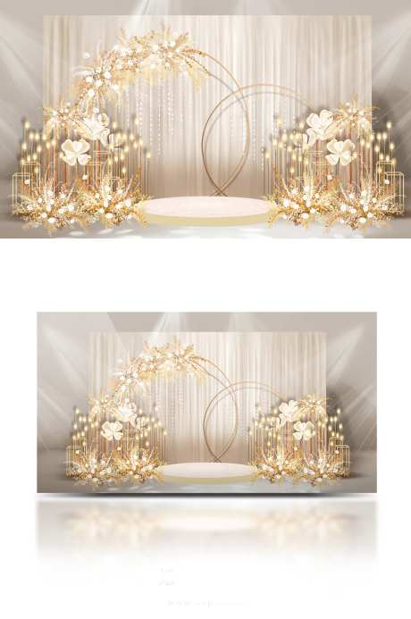 原创香槟色秋色婚礼迎宾区背景效果图布-采灵感-https://www.cailinggan.com/