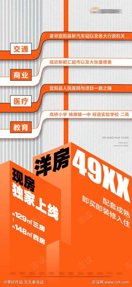 地产价值点项目优势橙色创意大字报-采灵感-https://www.cailinggan.com/