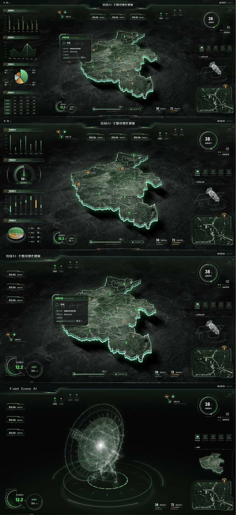 昏绿色主题河南省大数据可视化大屏模版-采灵感-cailinggan.com