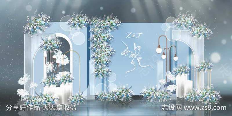 蓝色浪漫婚礼美陈效果图-采灵感-cailinggan.com