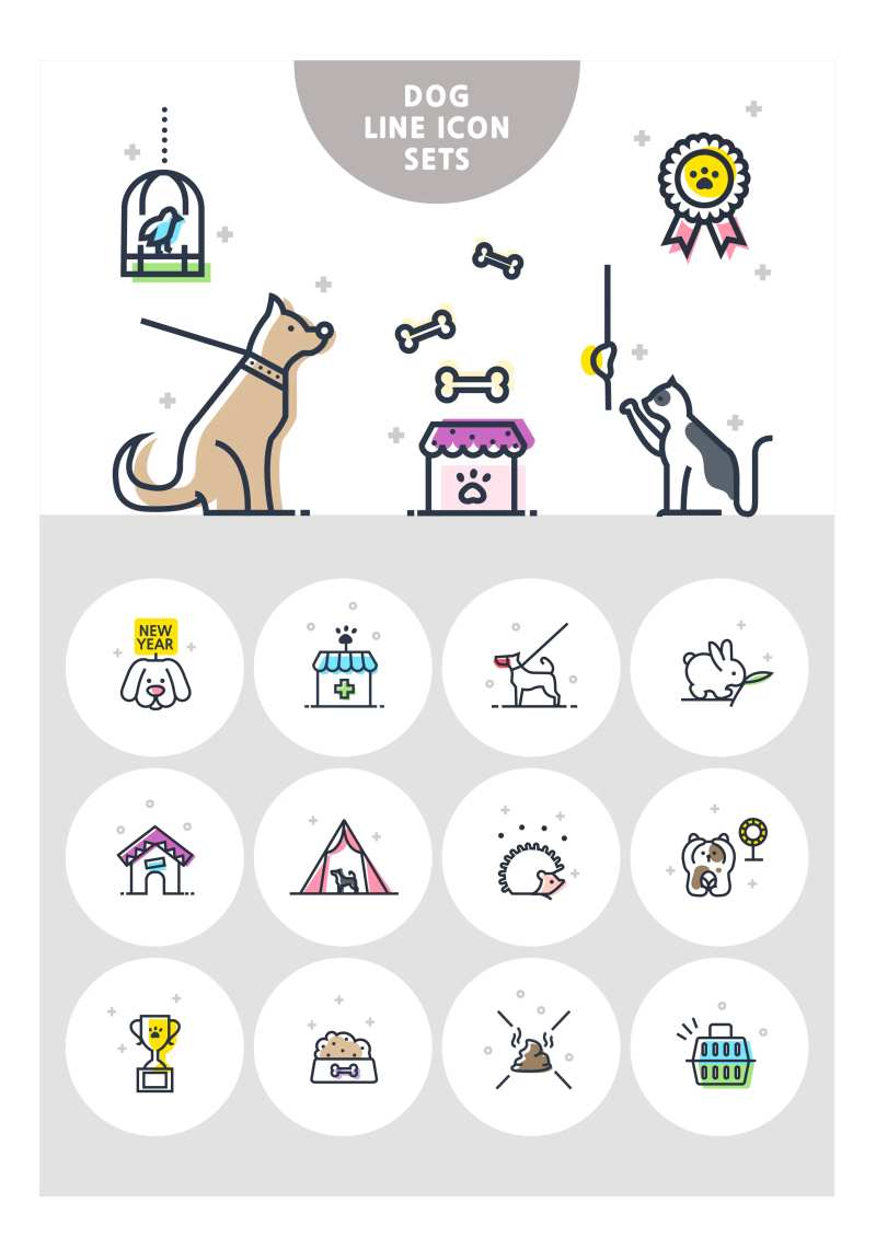 宠物狗猫兔子元素UI图标-采灵感-cailinggan.com