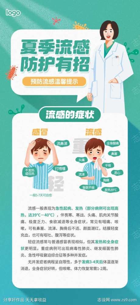 夏季流感防护安全知识宣传海报-采灵感-https://www.cailinggan.com/