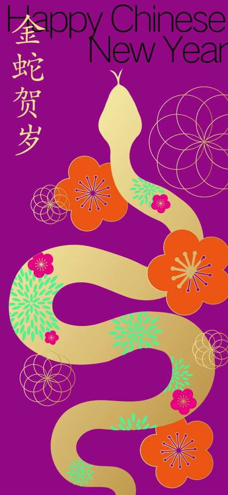 金蛇贺岁插画新年海报-采灵感-https://www.cailinggan.com/